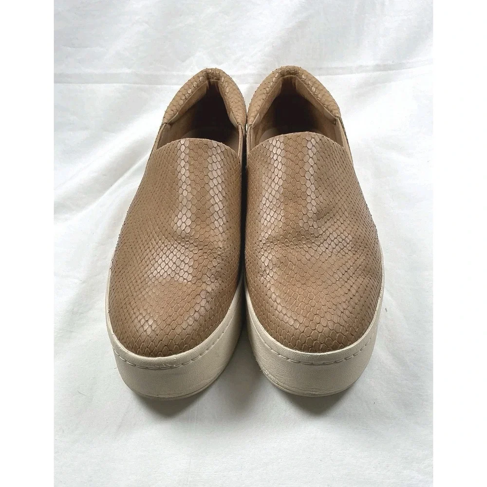 Vince Warren Slip On Shoes Women's 9 M Tan Leather Snakeskin Platform Sneakers